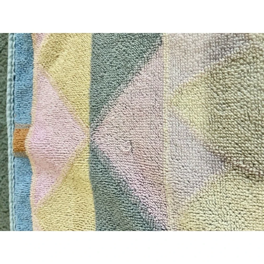 Vintage Royal Terry Beach Towel Flowers Tulips Pastel Floral Geometric Yellow